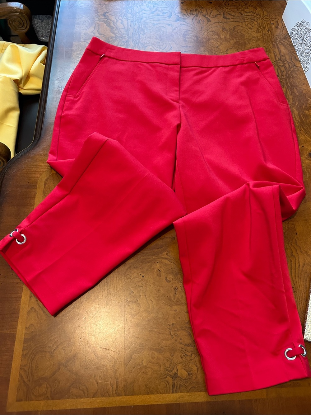 Rafaella Red Capris with Grommet Hem Accents